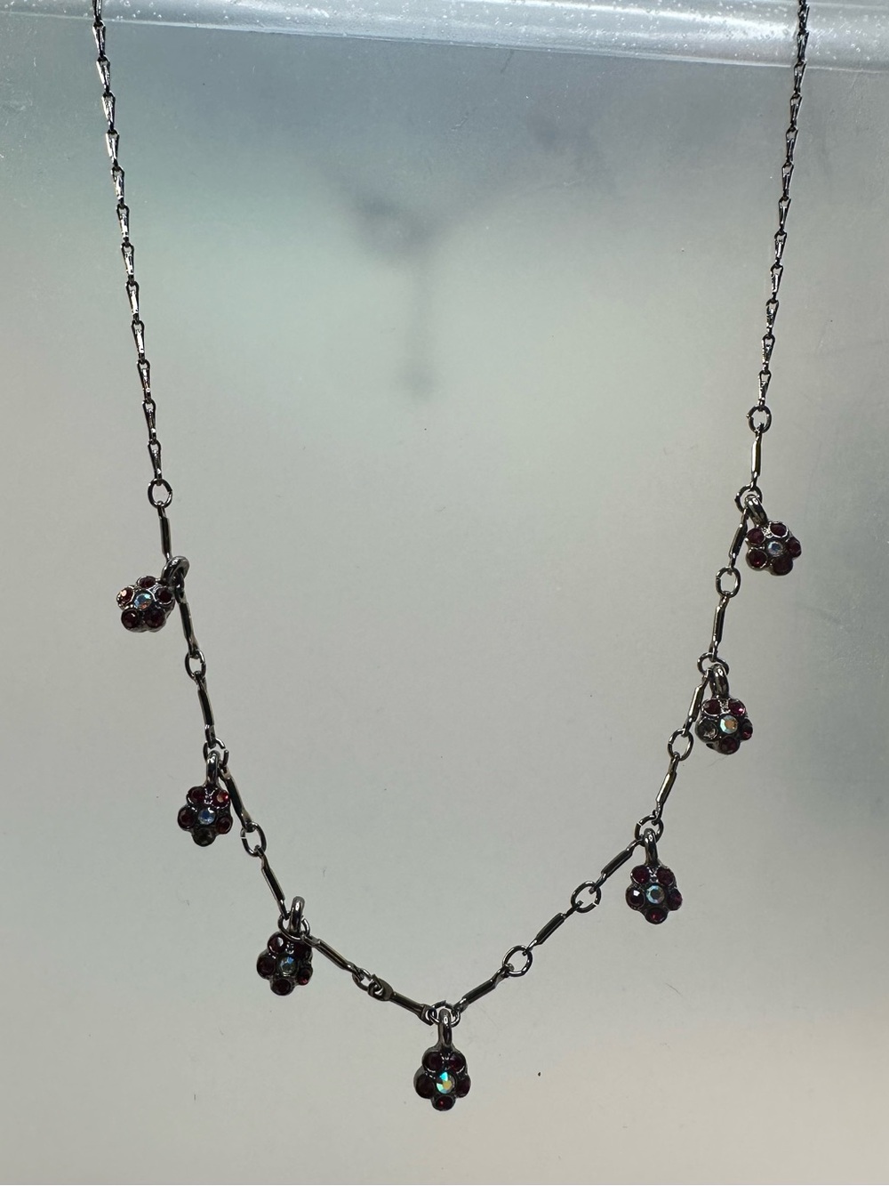 Delicate Multi-Drop Flower Necklace — Blue Rhinestone Accent
